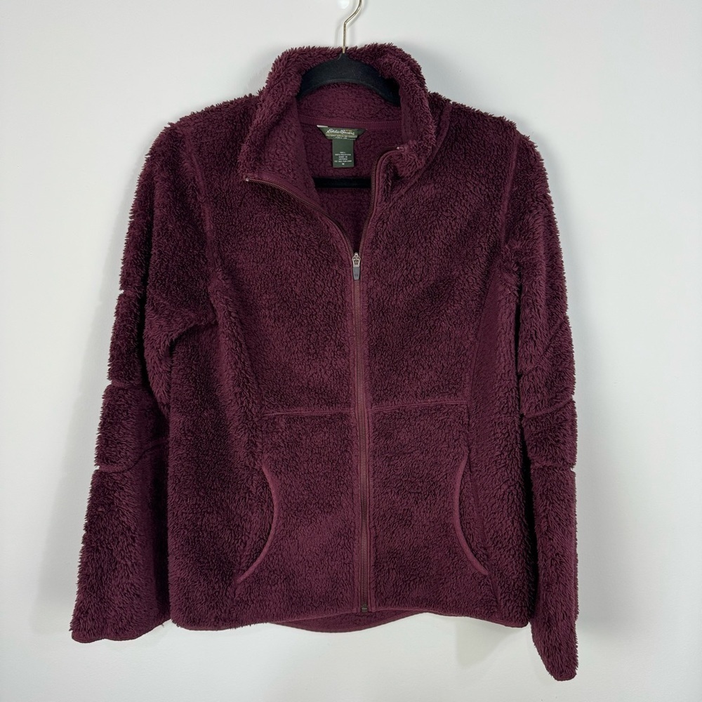 Eddie Bauer burgundy plum fleece full zip up jacket hiking outdoor